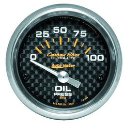 AUTOMETER 2-1/16", Short Sweep Electric, 0-100 psi Carbon Fiber Series Oil Pressure Gauge AU4727 Autofit