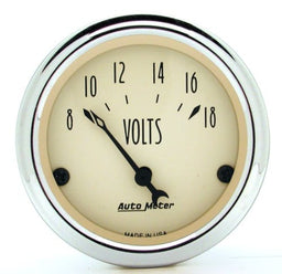 AUTOMETER 2-1/16", Short Sweep Electric, 8-18 volts Antique Beige Series Voltmeter AU1891 Autofit