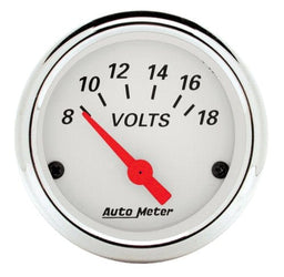 AUTOMETER 2-1/16", Short Sweep Electric, 8-18 volts Arctic White Series Voltmeter AU1391 Autofit