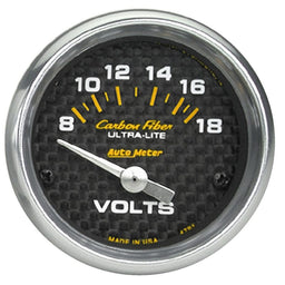 AUTOMETER 2-1/16", Short Sweep Electric, 8-18 volts Carbon Fiber Series Voltmeter Gauge AU4791 Autofit