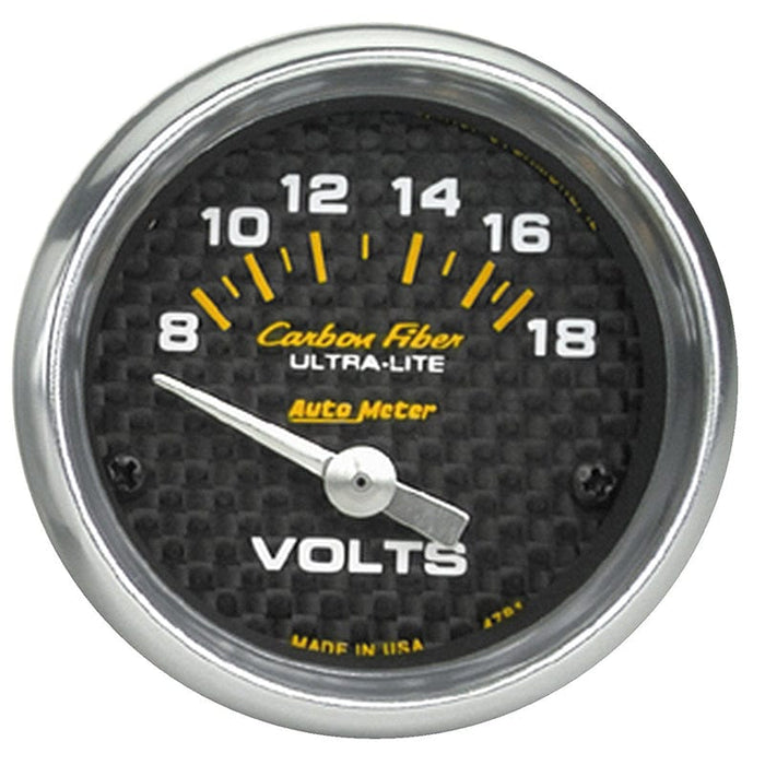 AUTOMETER 2-1/16", Short Sweep Electric, 8-18 volts Carbon Fiber Series Voltmeter Gauge AU4791 Autofit