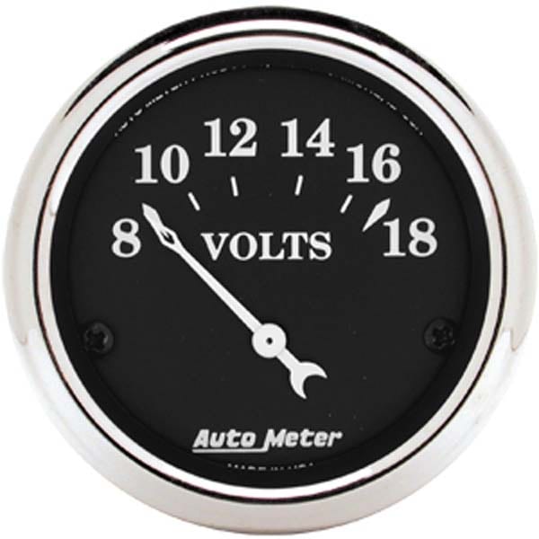 AUTOMETER 2-1/16", Short Sweep Electric, 8-18 volts Old Tyme Black Series Voltmeter AU1791 Autofit