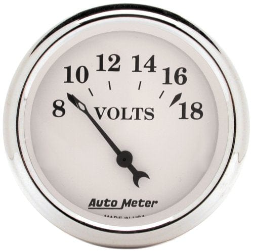 AUTOMETER 2-1/16", Short Sweep Electric, 8-18 volts Old Tyme White Series Voltmeter AU1692 Autofit