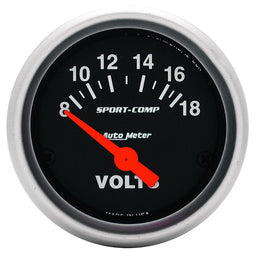 AUTOMETER 2-1/16", Short Sweep Electric, 8-18 volts Sport-Comp Series Voltmeter Gauge AU3391 Autofit
