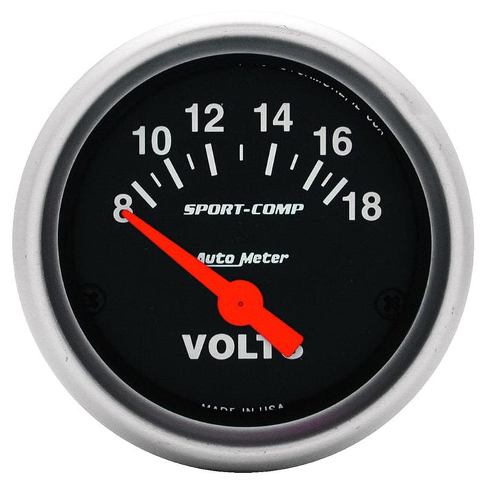 AUTOMETER 2-1/16", Short Sweep Electric, 8-18 volts Sport-Comp Series Voltmeter Gauge AU3391 Autofit