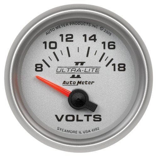 AUTOMETER 2-1/16", Short Sweep Electric, 8-18 volts Ultra-Lite II Series Voltmeter Gauge AU4992 Autofit