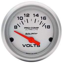 AUTOMETER 2-1/16", Short Sweep Electric, 8-18 volts Ultra-Lite Series Voltmeter Gauge AU4391 Autofit