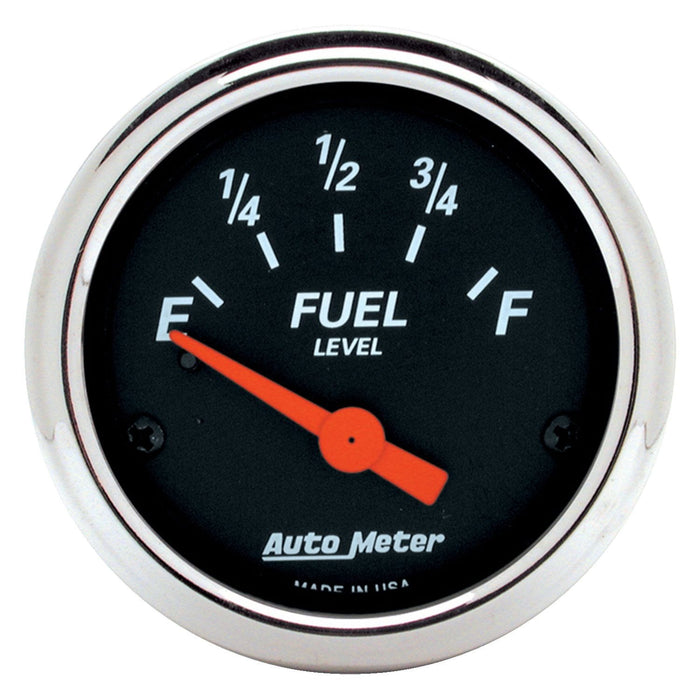 AUTOMETER 2-1/16", Short Sweep Electric, GM, 0 ohms Empty/30 ohms Full Designer Black Series Fuel Level Gauge Chrome Bezel AU1425 Autofit