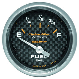 AUTOMETER 2-1/16", Short Sweep Electric, GM, 0 ohms Empty/90 ohms Full Carbon Fiber Series Fuel Level Gauge AU4714 Autofit