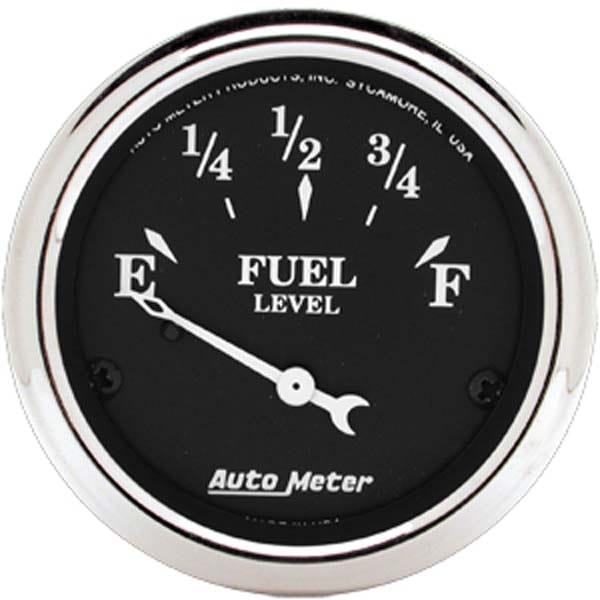 AUTOMETER 2-1/16", Short Sweep Electric, GM, 0 ohms Empty/90 ohms Full Old Tyme Black Series Fuel Level Gauge AU1715 Autofit