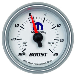 AUTOMETER 2-1/16", White Dial/Silver Bezel, Full Sweep Mechanical, 30 In. Hg./2 Mopar Boost/Vac Gauge AU880026 Autofit