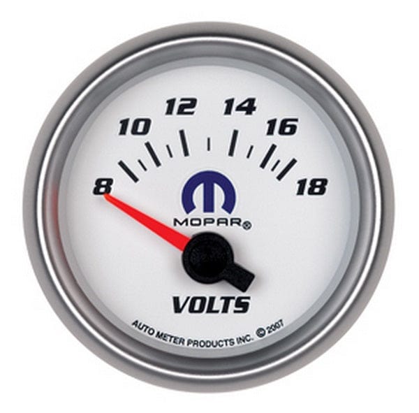 AUTOMETER 2-1/16", White Dial/Silver Bezel, Short Sweep Electrical, 8-18 Volts Mopar Voltmeter Gauge AU880035 Autofit