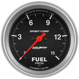 AUTOMETER 2-5/8", Full Sweep Electric, 0-15 psi Sport-Comp Series Fuel Pressure Gauge AU3561 Autofit