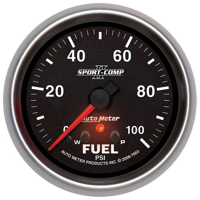 AUTOMETER 2-5/8", Full Sweep Electric, Peak Memory and Warning, 0-100 psi Sport-Comp II Fuel Pressure Gauge AU7663 Autofit