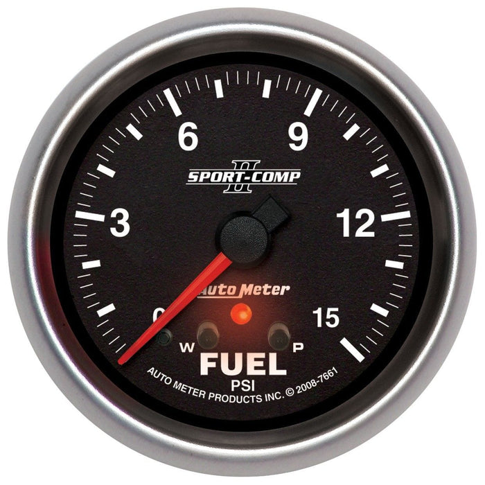 AUTOMETER 2-5/8", Full Sweep Electric, Peak Memory and Warning, 0-15 psi Sport-Comp II Fuel Pressure Gauge AU7661 Autofit