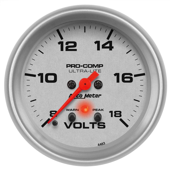 AUTOMETER 2-5/8", Full Sweep Electric, Peak Memory and Warning, 8-18 volts Ultra-Lite Series Voltmeter Gauge AU4483 Autofit
