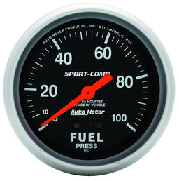 AUTOMETER 2-5/8", Full Sweep Mechanical, 0-100 psi Sport-Comp Series Fuel Pressure Gauge AU3412 Autofit