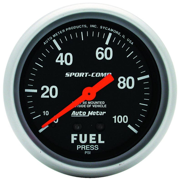 AUTOMETER 2-5/8", Full Sweep Mechanical, 0-100 psi Sport-Comp Series Fuel Pressure Gauge AU3412 Autofit