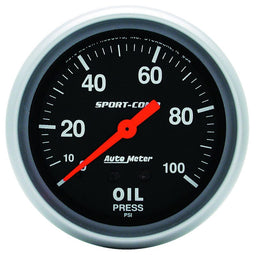 AUTOMETER 2-5/8", Full Sweep Mechanical, 0-100 psi Sport-Comp Series Oil Pressure Gauge AU3421 Autofit