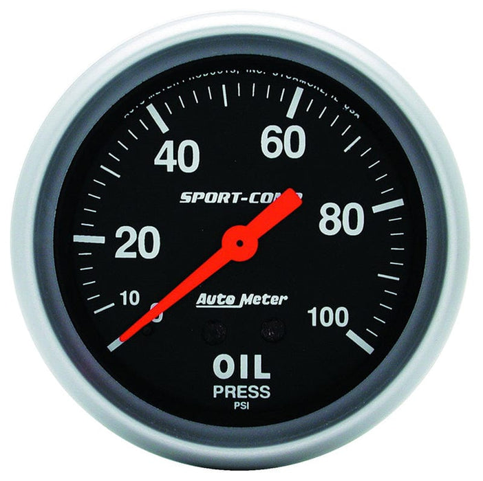 AUTOMETER 2-5/8", Full Sweep Mechanical, 0-100 psi Sport-Comp Series Oil Pressure Gauge AU3421 Autofit