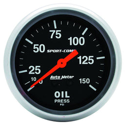 AUTOMETER 2-5/8", Full Sweep Mechanical, 0-150 psi Sport-Comp Series Oil Pressure Gauge AU3423 Autofit