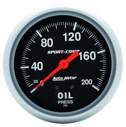 AUTOMETER 2-5/8", Full Sweep Mechanical, 0-200 psi Sport-Comp Series Oil Pressure Gauge AU3422 Autofit