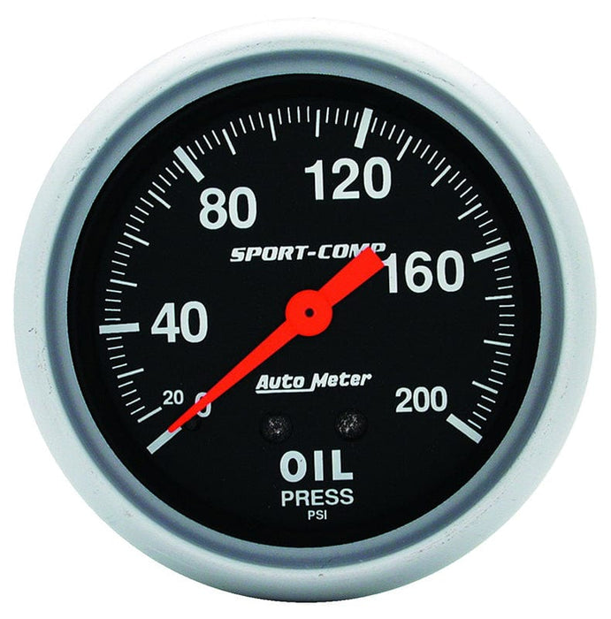 AUTOMETER 2-5/8", Full Sweep Mechanical, 0-200 psi Sport-Comp Series Oil Pressure Gauge AU3422 Autofit