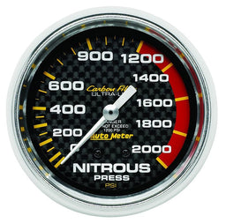 AUTOMETER 2-5/8", Full Sweep Mechanical, 0-2000 psi Carbon Fiber Series Nitrous Pressure Gauge AU4828 Autofit