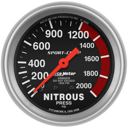 AUTOMETER 2-5/8", Full Sweep Mechanical, 0-2000 psi Sport-Comp Series Nitrous Pressure Gauge AU3428 Autofit