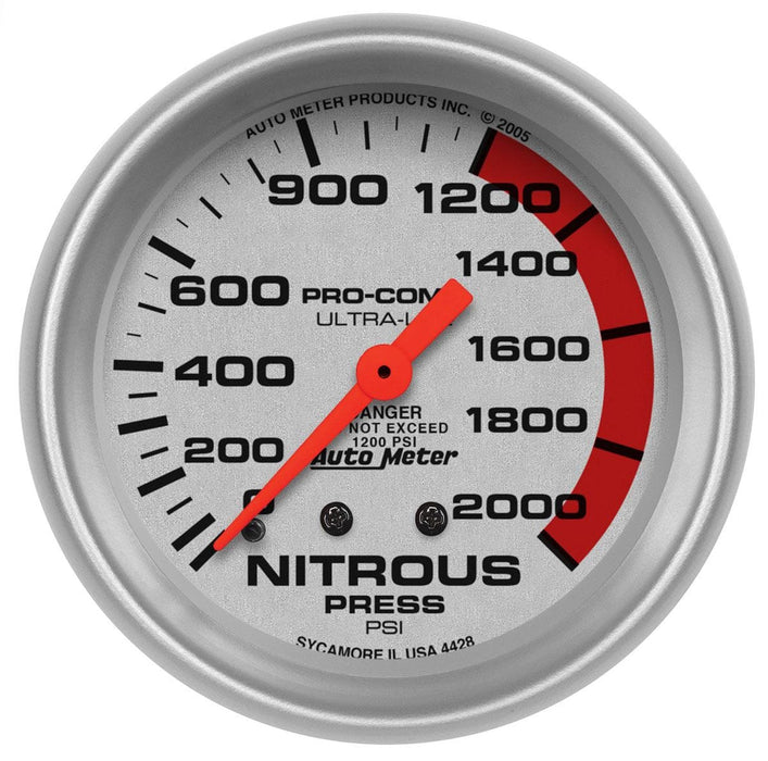 AUTOMETER 2-5/8", Full Sweep Mechanical, 0-2000 psi Ultra-Lite Series Nitrous Pressure Gauge AU4428 Autofit