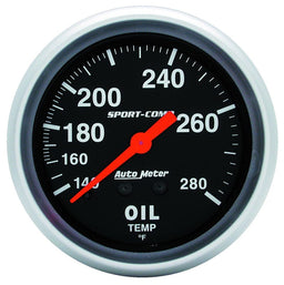 AUTOMETER 2-5/8", Full Sweep Mechanical, 140-280°F Sport-Comp Series Oil Temperature Gauge AU3441 Autofit