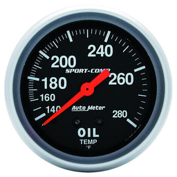 AUTOMETER 2-5/8", Full Sweep Mechanical, 140-280°F Sport-Comp Series Oil Temperature Gauge AU3443 Autofit