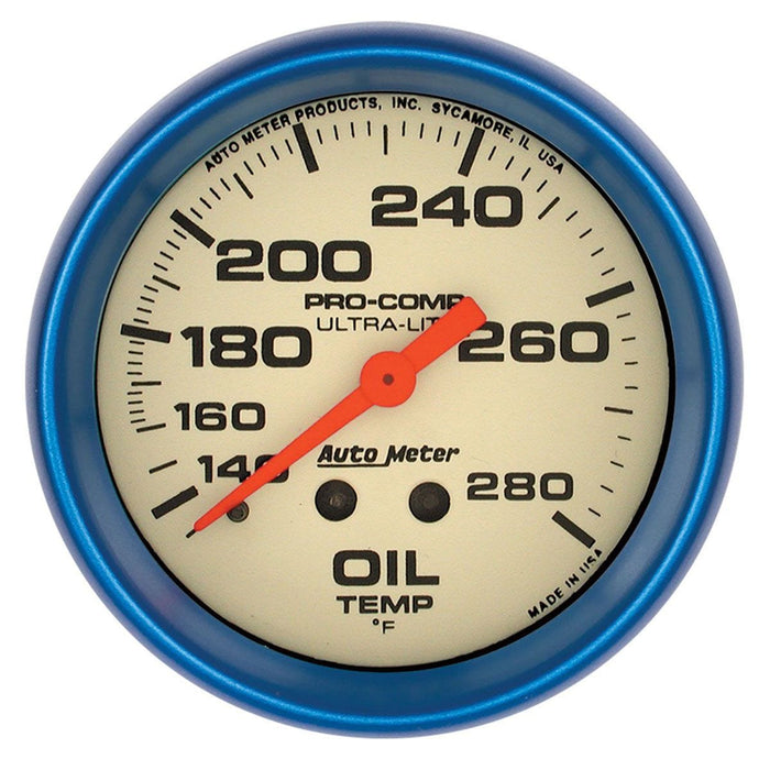 AUTOMETER 2-5/8", Full Sweep Mechanical, 140-280°F Ultra-Nite Series Oil Temperature Gauge AU4541 Autofit