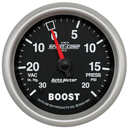 AUTOMETER 2-5/8", Full Sweep Mechanical, 30 In. Hg./20 psi Sport-Comp II Boost/Vacuum Gauge AU7601 Autofit