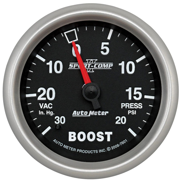AUTOMETER 2-5/8", Full Sweep Mechanical, 30 In. Hg./20 psi Sport-Comp II Boost/Vacuum Gauge AU7601 Autofit