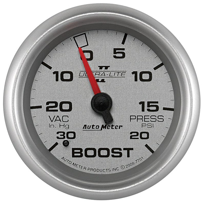 AUTOMETER 2-5/8", Full Sweep Mechanical, 30 In. Hg/20 psi Ultra-Lite II Series Boost/Vacuum Gauge AU7701 Autofit