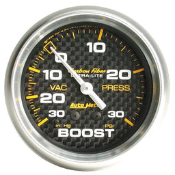 AUTOMETER 2-5/8", Full Sweep Mechanical, 30 In. Hg./30 psi Carbon Fiber Series Boost/Vacuum Gauge AU4803 Autofit