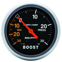 AUTOMETER 2-5/8", Full Sweep Mechanical, 30 In. Hg./30 psi Sport-Comp Series Boost/Vacuum Gauge AU3403 Autofit