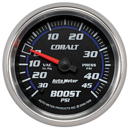 AUTOMETER 2-5/8", Full Sweep Mechanical, 30 In. Hg./45 psi Cobalt Series Boost/Vacuum Gauge AU7908 Autofit