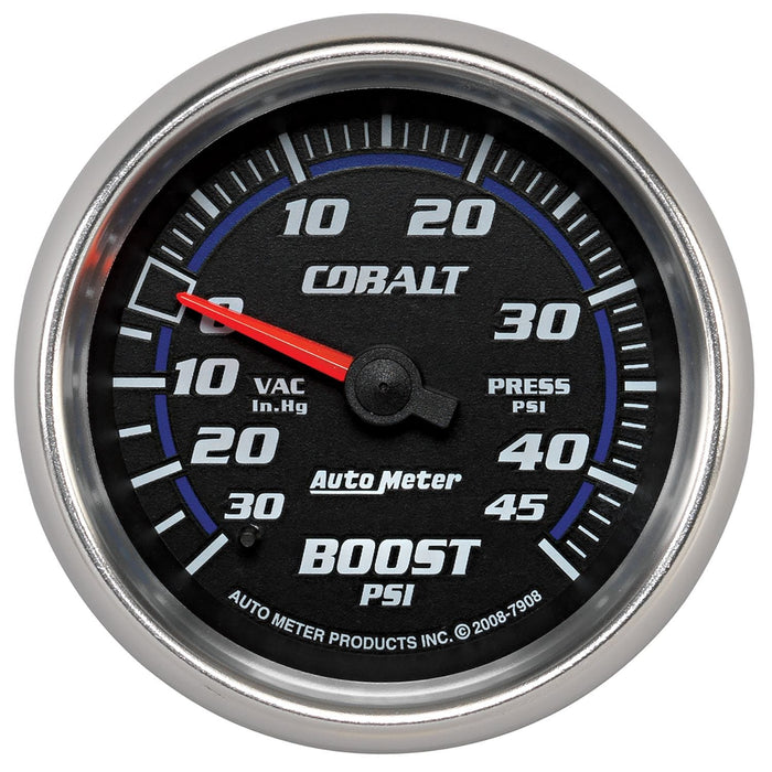 AUTOMETER 2-5/8", Full Sweep Mechanical, 30 In. Hg./45 psi Cobalt Series Boost/Vacuum Gauge AU7908 Autofit