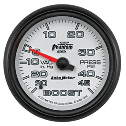 AUTOMETER 2-5/8", Full Sweep Mechanical, 30 In. Hg./45 psi Phantom II Series Boost/Vacuum Gauge AU7808 Autofit