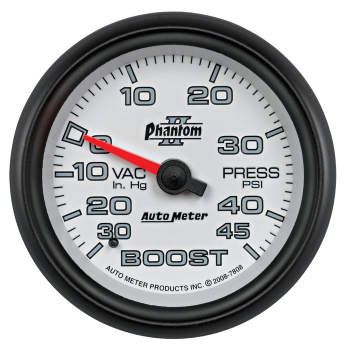 AUTOMETER 2-5/8", Full Sweep Mechanical, 30 In. Hg./45 psi Phantom II Series Boost/Vacuum Gauge AU7808 Autofit