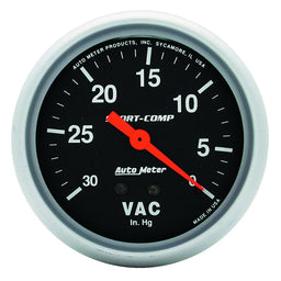 AUTOMETER 2-5/8", Full Sweep Mechanical, 30 In. Hg. Sport-Comp Series Vacuum Gauge AU3484 Autofit