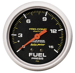 AUTOMETER 2-5/8", Liquid Filled Mechanical, 0-15 psi Pro-Comp Series Fuel Pressure Gauge AU5411 Autofit