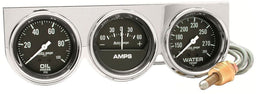 AUTOMETER 2-5/8", Mechanical, Oil Pressure, Water Temperature, Ammeter Auto gage Three-Gauge Chrome Console AU2395 Autofit
