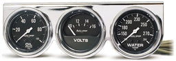 AUTOMETER 2-5/8", Mechanical, Oil Pressure, Water Temperature, Voltmeter Auto gage Three-Gauge Chrome Console AU2399 Autofit