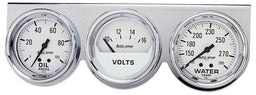 AUTOMETER 2-5/8", Mechanical, White Dial, Oil Pressure, Water Temperature, Volt Auto gage Three-Gauge Chrome Console AU2329 Autofit