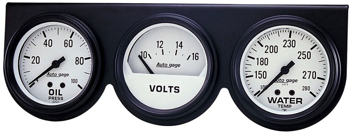 AUTOMETER 2-5/8", Mechanical, White Dial, Oil Pressure, Water Temperature, Volt Auto gage Three-Gauge Console AU2328 Autofit