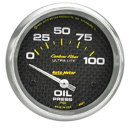 AUTOMETER 2-5/8", Short Sweep Electric, 0-100 psi Carbon Fiber Series Oil Pressure Gauge AU4827 Autofit