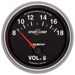 AUTOMETER 2-5/8", Short Sweep Electric, 8-18 volts Sport-Comp II Voltmeter Gauge AU7691 Autofit
